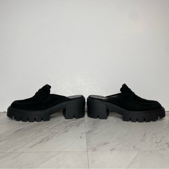 Stuart Weitzman Soho Black Suede Platform Heeled Mule 7B - Picture 7 of 14